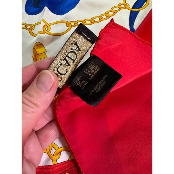 Escada Margaretha Ley red white blue hat pattern silk scarf square